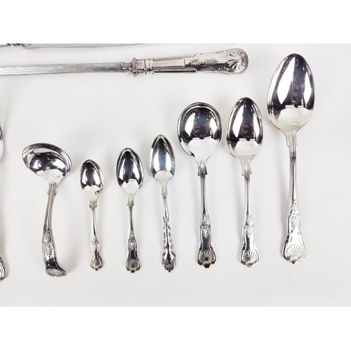 6 - QUANTITY OF SHEFFIELD PLATE CUTLERY, twelve place setting, knives, forks, spoons, soup spoons, carvi... 