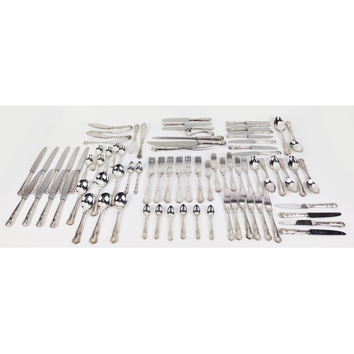 6 - QUANTITY OF SHEFFIELD PLATE CUTLERY, twelve place setting, knives, forks, spoons, soup spoons, carvi... 