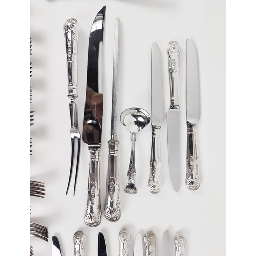 6 - QUANTITY OF SHEFFIELD PLATE CUTLERY, twelve place setting, knives, forks, spoons, soup spoons, carvi... 