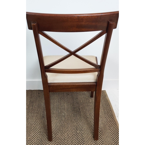 412 - DINING CHAIRS, a set of ten, Georgian style mahogany and inlaid with drop in seats, 90cm H x 49cm W ... 