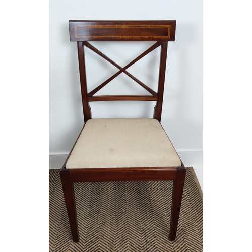 412 - DINING CHAIRS, a set of ten, Georgian style mahogany and inlaid with drop in seats, 90cm H x 49cm W ... 