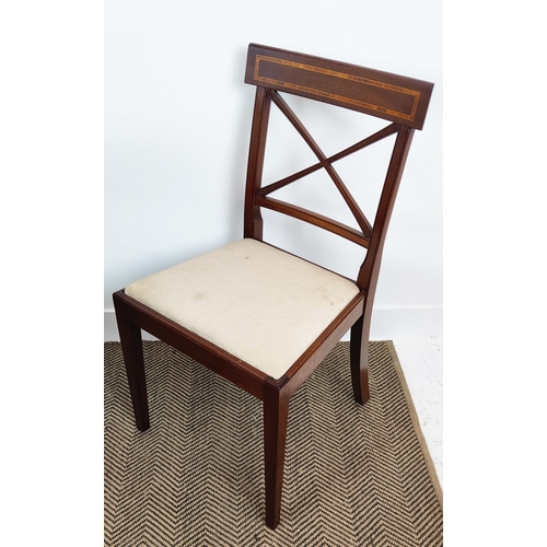 412 - DINING CHAIRS, a set of ten, Georgian style mahogany and inlaid with drop in seats, 90cm H x 49cm W ... 