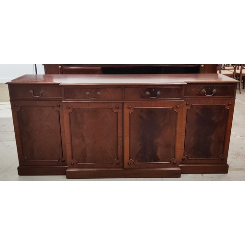 414 - BREAKFRONT SIDEBOARD, Georgian style mahogany with four drawers, (two lined for cutlery) and four do... 