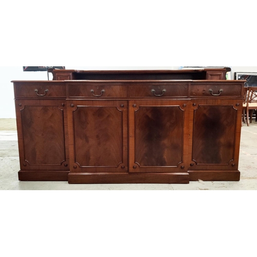 414 - BREAKFRONT SIDEBOARD, Georgian style mahogany with four drawers, (two lined for cutlery) and four do... 