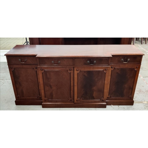 414 - BREAKFRONT SIDEBOARD, Georgian style mahogany with four drawers, (two lined for cutlery) and four do... 