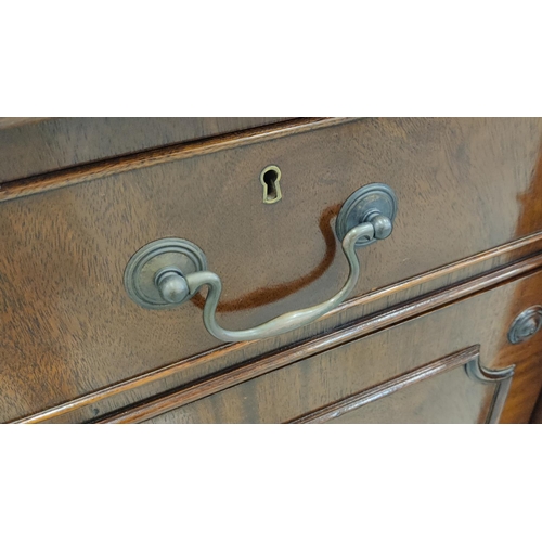 414 - BREAKFRONT SIDEBOARD, Georgian style mahogany with four drawers, (two lined for cutlery) and four do... 