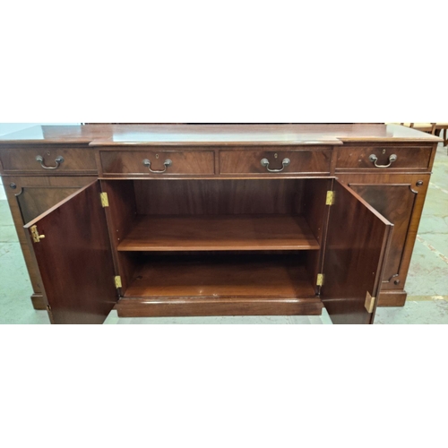 414 - BREAKFRONT SIDEBOARD, Georgian style mahogany with four drawers, (two lined for cutlery) and four do... 