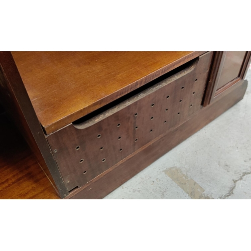 415 - BAR, mahogany and burr walnut with brass rails and compartmented back, 109cm H x 235cm W x 54cm D an... 