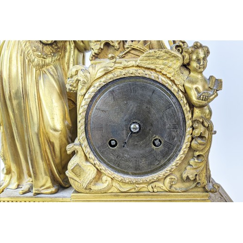 5 - MANTEL CLOCK, 19th century French, with lady at prayer, 35cm x 41cm H.