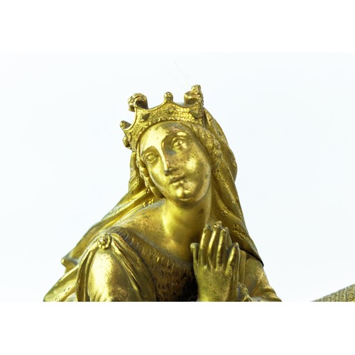 5 - MANTEL CLOCK, 19th century French, with lady at prayer, 35cm x 41cm H.