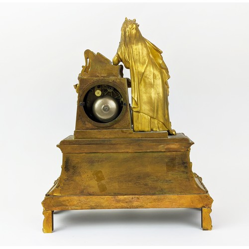 5 - MANTEL CLOCK, 19th century French, with lady at prayer, 35cm x 41cm H.