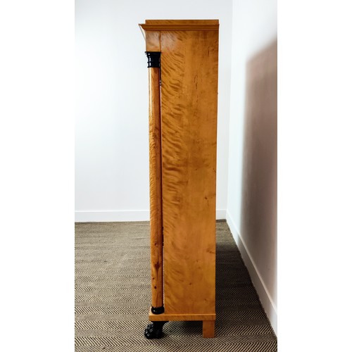 152 - BOOKCASE, Biedermeier style satin birch with ebonised paw feet, 160cm H x 136cm x 36cm.