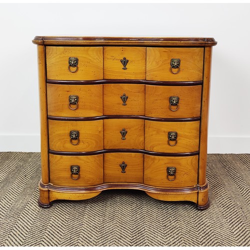 404 - CHEST OF DRAWERS, antiqued Continental style with four shaped drawers, 83cm W x 45cm D x 83cm H.