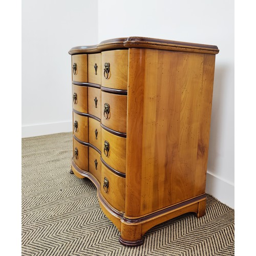 404 - CHEST OF DRAWERS, antiqued Continental style with four shaped drawers, 83cm W x 45cm D x 83cm H.