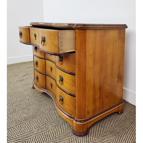 404 - CHEST OF DRAWERS, antiqued Continental style with four shaped drawers, 83cm W x 45cm D x 83cm H.