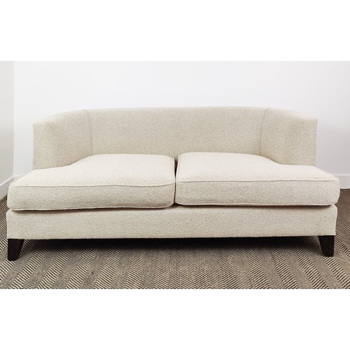 403 - SOFA, in neutral fabric with curved arms, 180cm W x 74cm H.