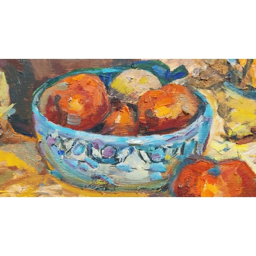 76 - ALEXEI VARLAMOV (1920-2000), 'Watermelon and Apples', oil on canvas, 49cm x 69cm.