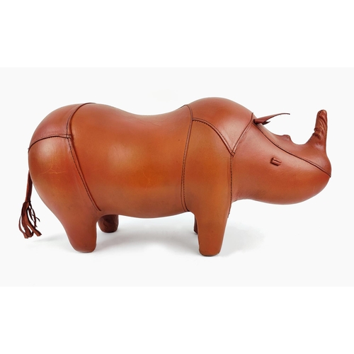 370 - RHINO FOOTSTOOL, tan leather, 30cm H x 52cm L.