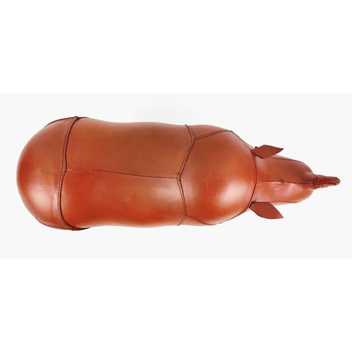 370 - RHINO FOOTSTOOL, tan leather, 30cm H x 52cm L.