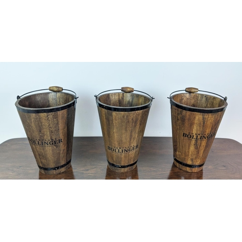 373 - BUCKETS, a set of three, wood and metal, 40cm H x 31cm W. (3)