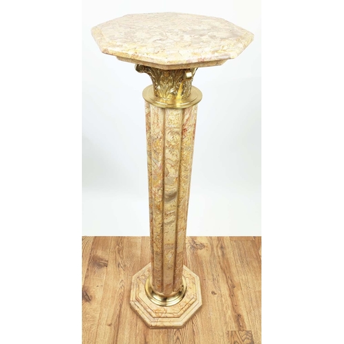 375 - MARBLE PEDESTAL COLUMNS, a pair, octagonal tops on reeded columns, 100cm H x 20cm W x 29cm D. (2)