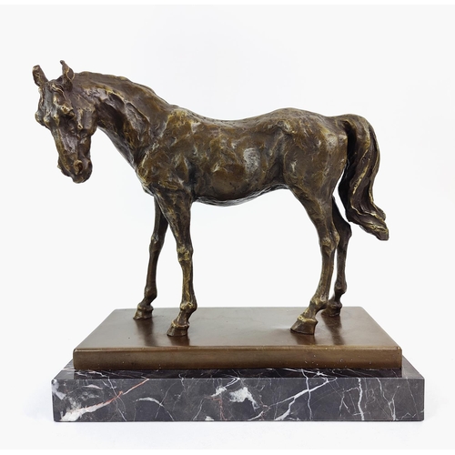 376 - CONTEMPORARY SCHOOL HORSE SCULPTURE, in bronze, 36cm H x 33cm L x 20cm W.