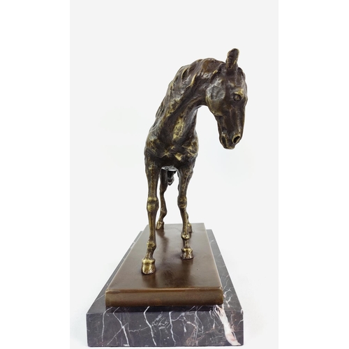 376 - CONTEMPORARY SCHOOL HORSE SCULPTURE, in bronze, 36cm H x 33cm L x 20cm W.