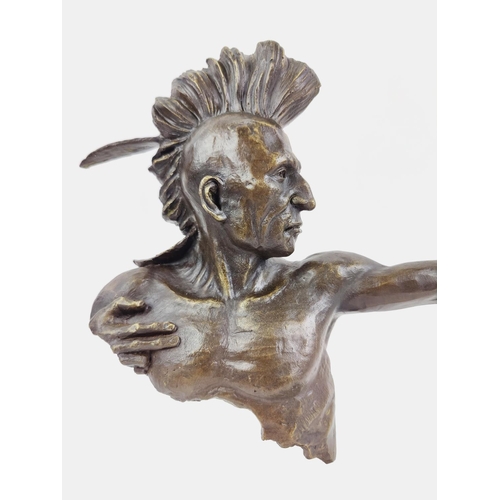 378 - CONTEMPORARY SCHOOL SCULPTURE, in bronze, of a native American archer, 42cm H x 34cm L.