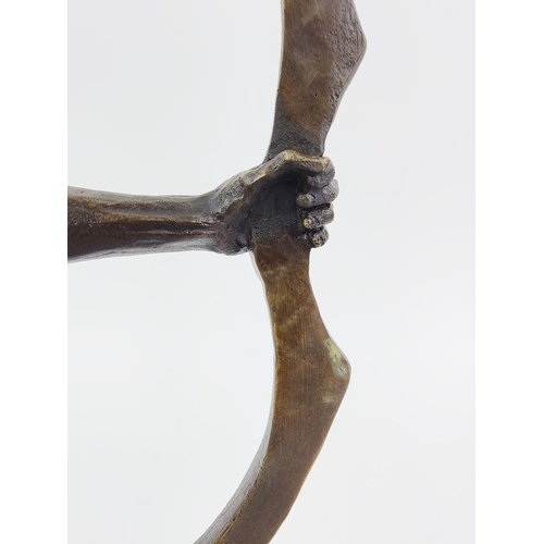 378 - CONTEMPORARY SCHOOL SCULPTURE, in bronze, of a native American archer, 42cm H x 34cm L.