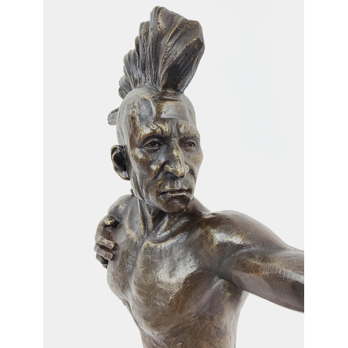 378 - CONTEMPORARY SCHOOL SCULPTURE, in bronze, of a native American archer, 42cm H x 34cm L.