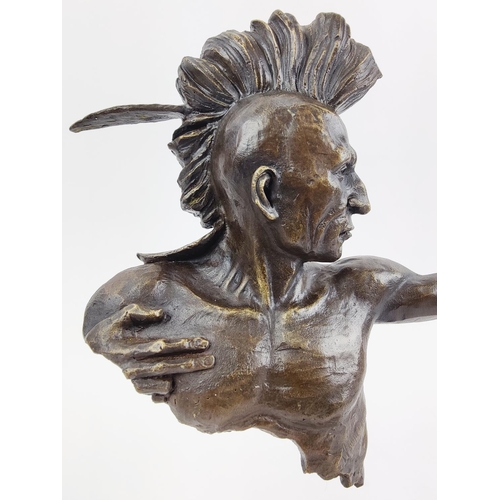 378 - CONTEMPORARY SCHOOL SCULPTURE, in bronze, of a native American archer, 42cm H x 34cm L.