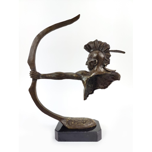 378 - CONTEMPORARY SCHOOL SCULPTURE, in bronze, of a native American archer, 42cm H x 34cm L.