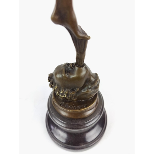 380 - CONTEMPORARY SCHOOL SCULPTURE, bronze, of mercury on marble base, 57cm H.