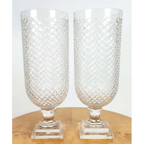 387 - HURRICANE LANTERNS, a pair, cut glass, 40cm H. (2)