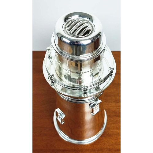 389 - LIGHTHOUSE COCKTAIL SHAKERS, a pair, polished metal, 36cm H. (2)