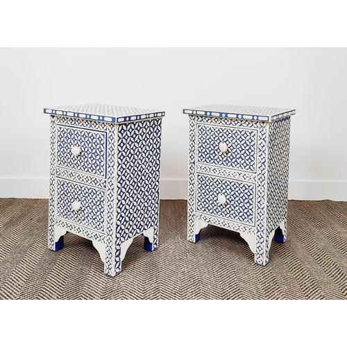 392 - SIDE CHESTS, a pair, Moroccan style inlaid finish, each with two drawers, 40.5cm x 30cm x 60.5cm app... 