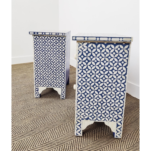 392 - SIDE CHESTS, a pair, Moroccan style inlaid finish, each with two drawers, 40.5cm x 30cm x 60.5cm app... 