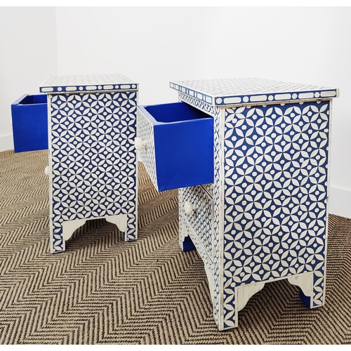 392 - SIDE CHESTS, a pair, Moroccan style inlaid finish, each with two drawers, 40.5cm x 30cm x 60.5cm app... 