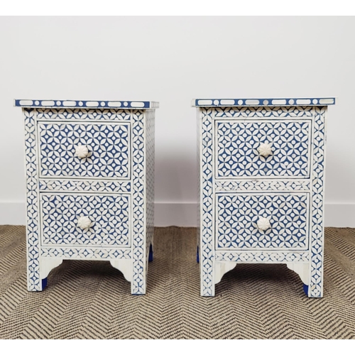 392 - SIDE CHESTS, a pair, Moroccan style inlaid finish, each with two drawers, 40.5cm x 30cm x 60.5cm app... 