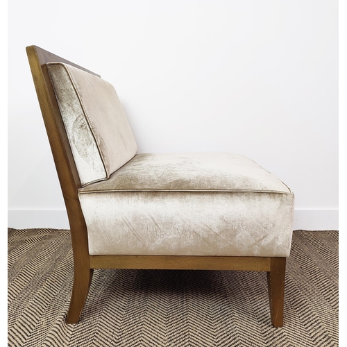 396 - LOUNGE CHAIR, in velvet, with wooden showframe, 78cm W x 86cm H.