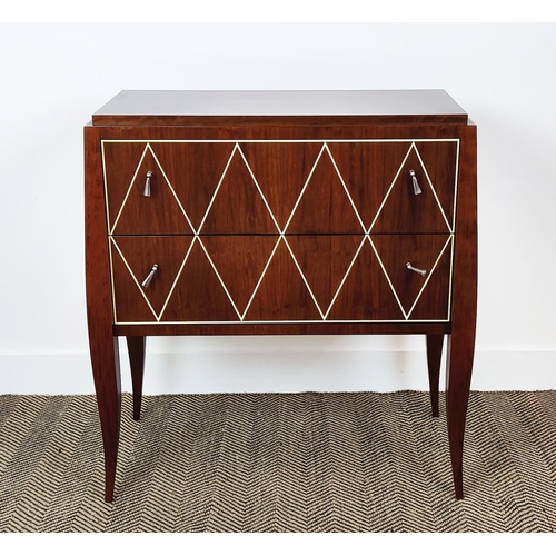 397 - CHEST OF DRAWERS, with two drawers and geometric inlaid detail, 80cm W x 87cm H x 36cm D.