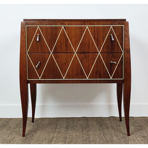 397 - CHEST OF DRAWERS, with two drawers and geometric inlaid detail, 80cm W x 87cm H x 36cm D.