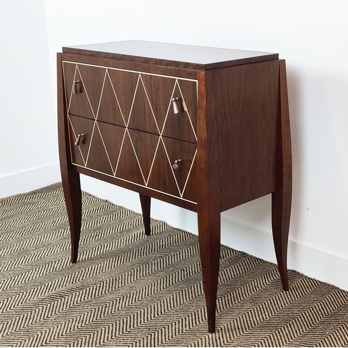 397 - CHEST OF DRAWERS, with two drawers and geometric inlaid detail, 80cm W x 87cm H x 36cm D.