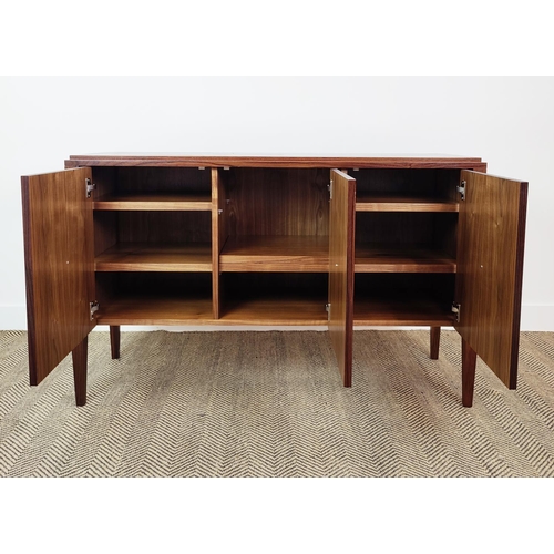 398 - SIDEBOARD, with three doors and parquetry detail, 130cm W x 40cm D x 84cm H.