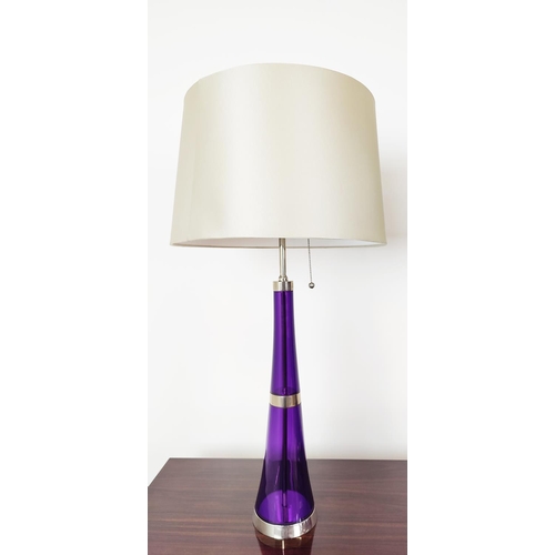 401 - TABLE LAMPS, a pair, purple glass, each 85cm H overall, including shade. (2)