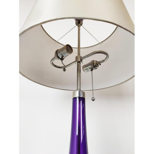 401 - TABLE LAMPS, a pair, purple glass, each 85cm H overall, including shade. (2)