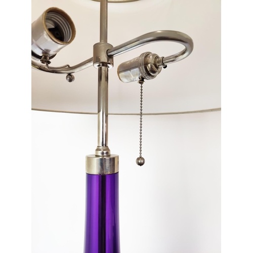 401 - TABLE LAMPS, a pair, purple glass, each 85cm H overall, including shade. (2)