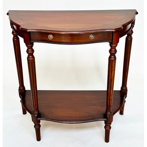 177 - HALL TABLE, 19th century design mahogany of serpentine outline with drawer and undertier, 76cm H x 7... 