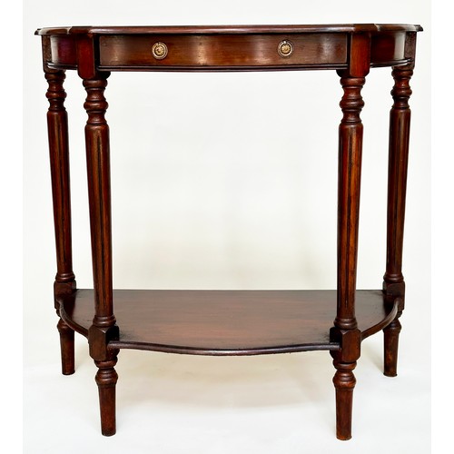 177 - HALL TABLE, 19th century design mahogany of serpentine outline with drawer and undertier, 76cm H x 7... 