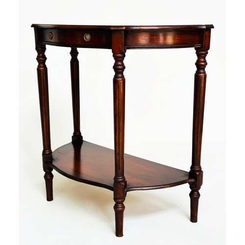 177 - HALL TABLE, 19th century design mahogany of serpentine outline with drawer and undertier, 76cm H x 7... 